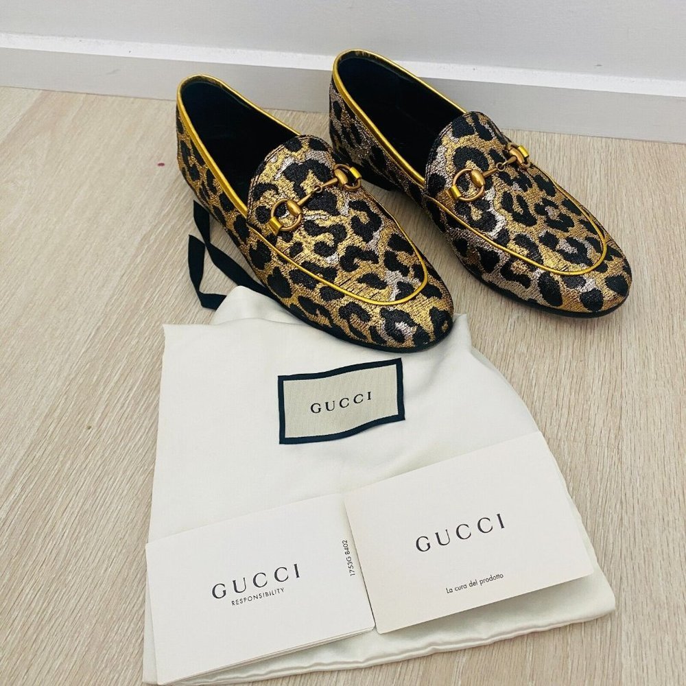 Gucci Jordaan Leopard Print Horsebit Gold Loafers Women's Size 36 + Box Dust bag - Picture 3 of 10